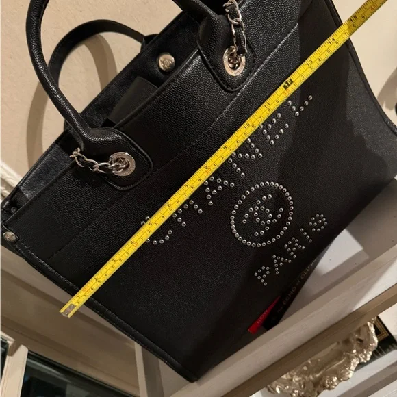 FAUX leather Black Tote with Silver Details - Picture 7 of 10